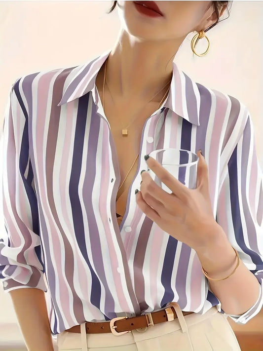 Zyphora – Elegant Striped Blouse with Button Placket
