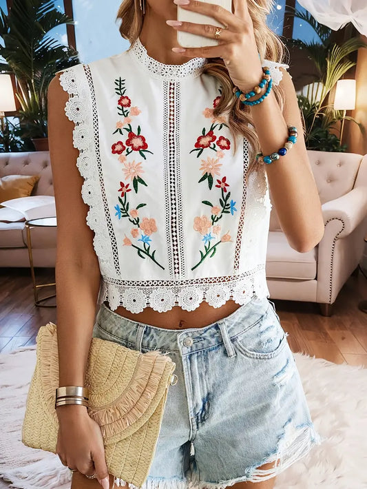 Eupheria – Elegant Lace Trim Sleeveless Blouse