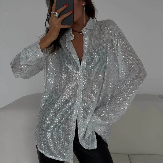 Eiralei – Sequin Long-sleeved Button-down Shirt