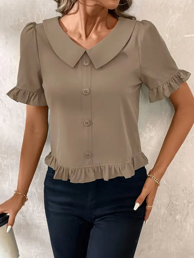 Saphira – Elegant Blouse with Ruffle Trim