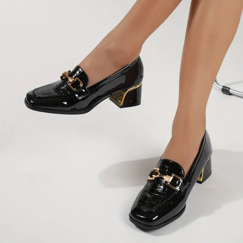 Senaya – Shiny Leather Block Heel Shoes