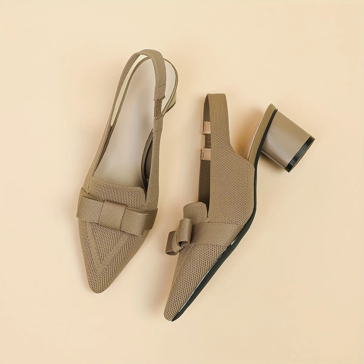 Caelina – Pointed Toe and Bow Slingback Block Heels
