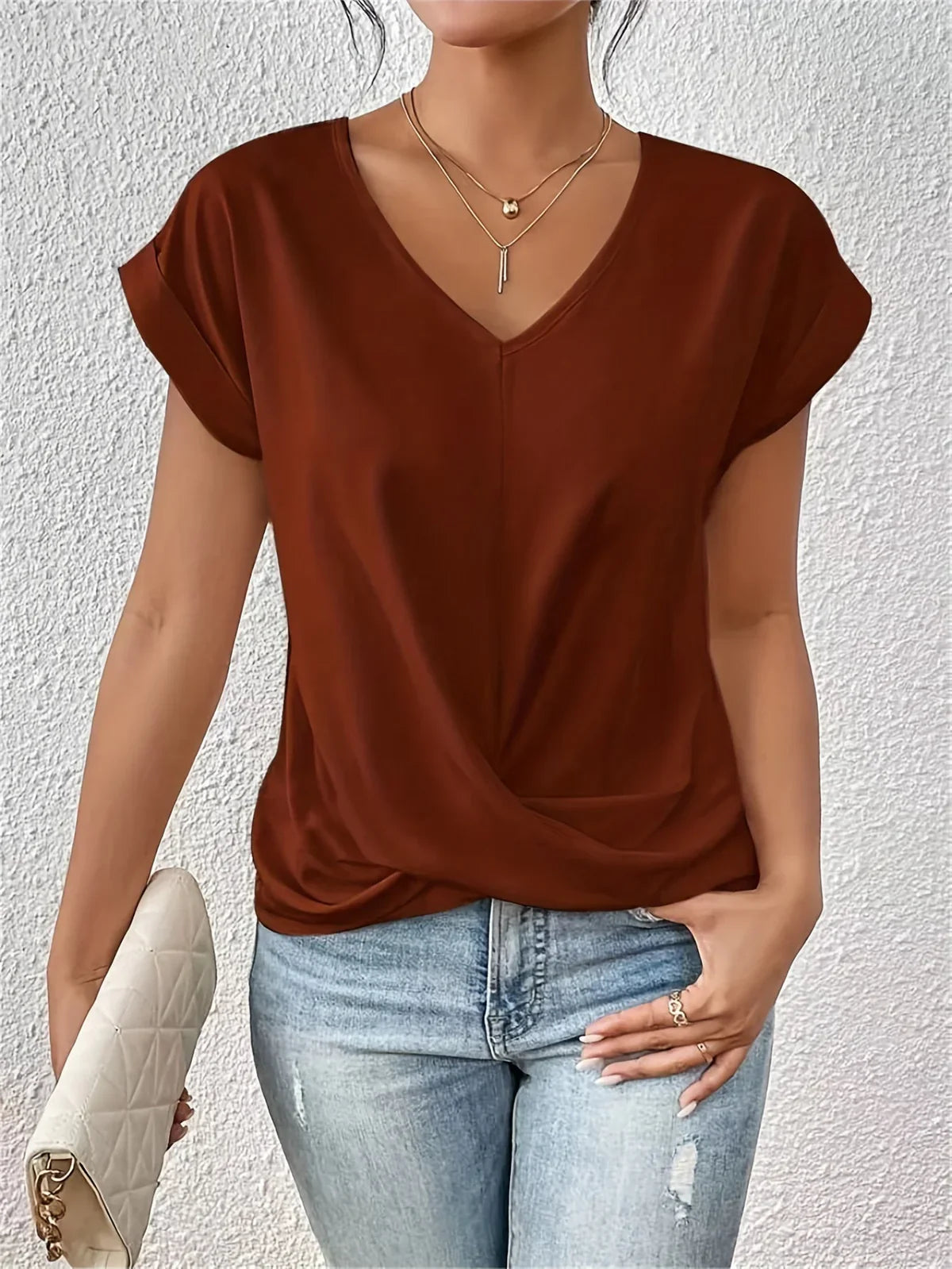 Junalei – Stylish Casual V-neck Twist Front Blouse