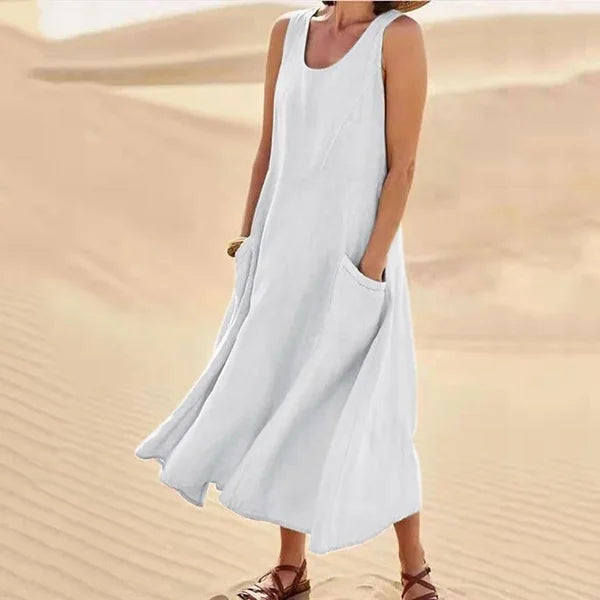 Altishia – Casual Sleeveless Linen Dress with Pockets