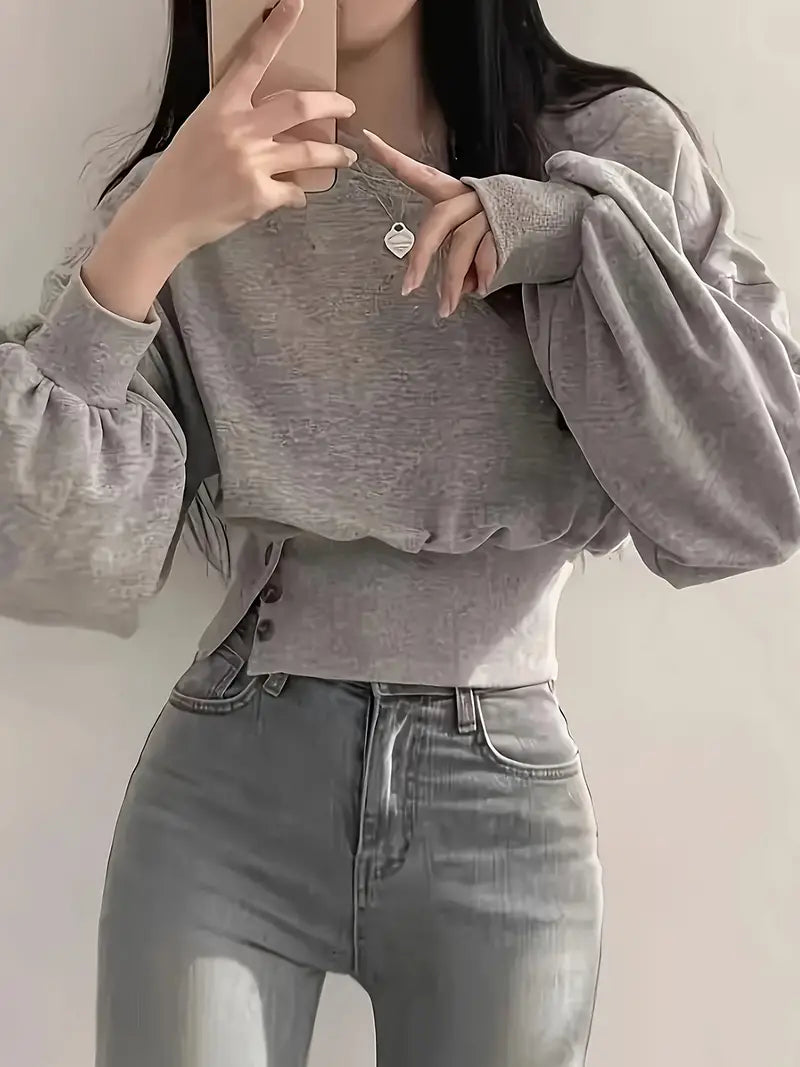 Ebbe – Stylish Cropped Balloon Sleeves Sweater