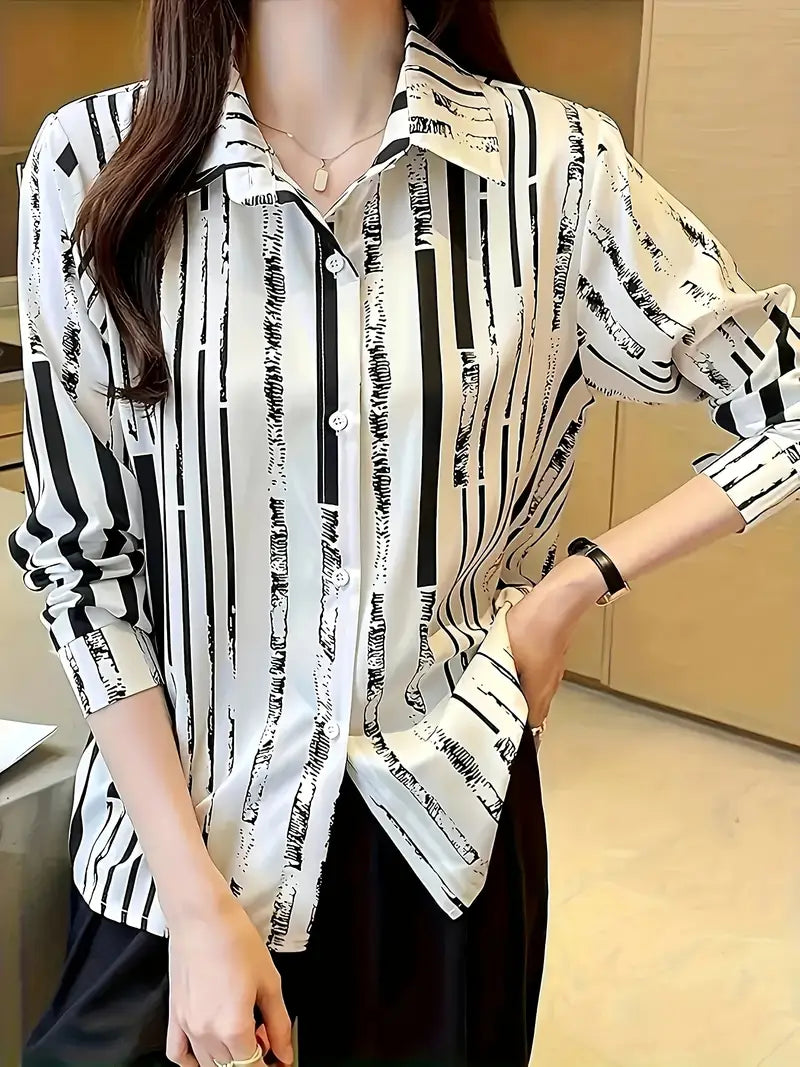 Zyphora – Elegant Striped Blouse with Button Placket