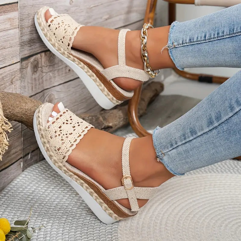 Veniza - Boho Crochet Espadrilles Wedge Heel
