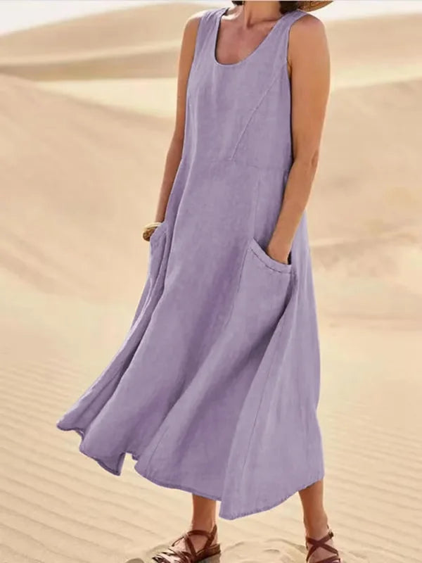 Altishia – Casual Sleeveless Linen Dress with Pockets