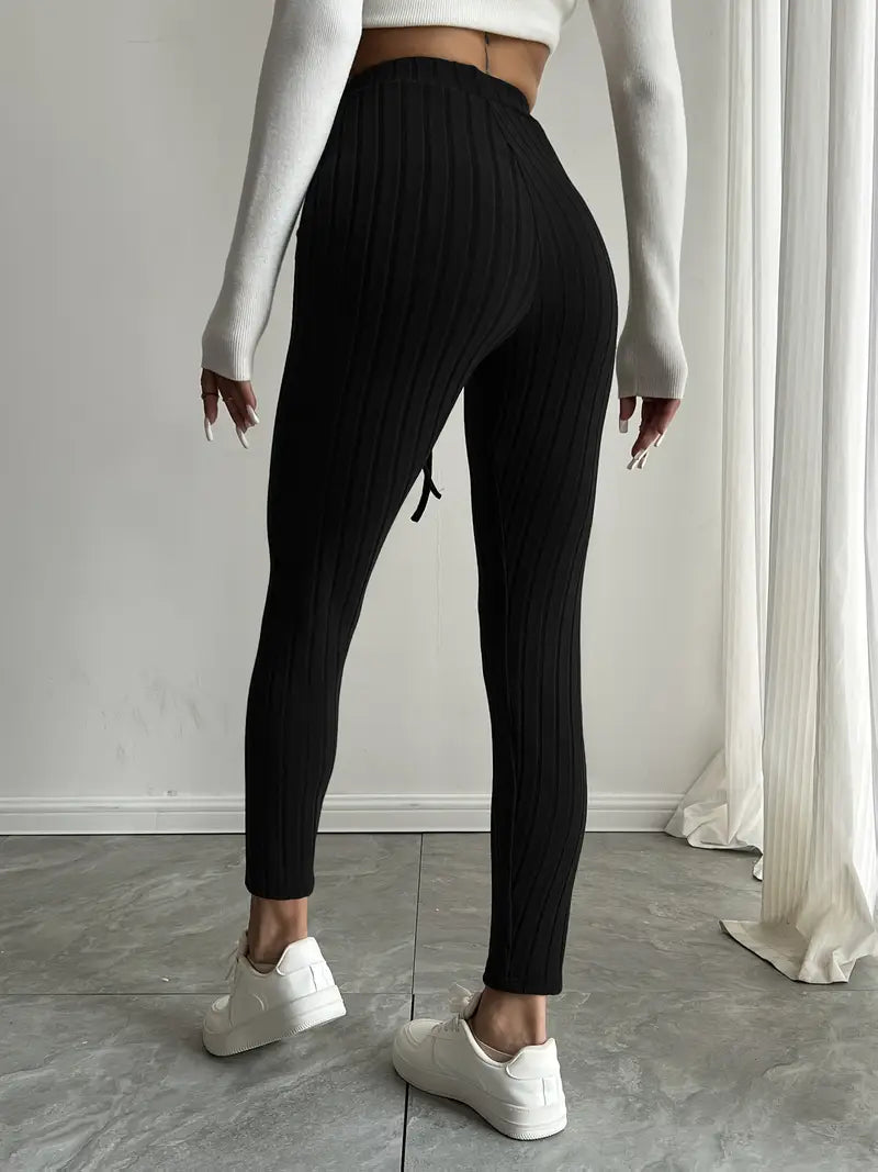 Anouk – Ribbed High-waisted Drawstring Leggings