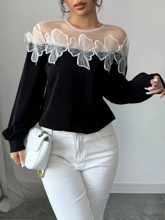 Majken – Stylish Long-sleeved Mesh Blouse