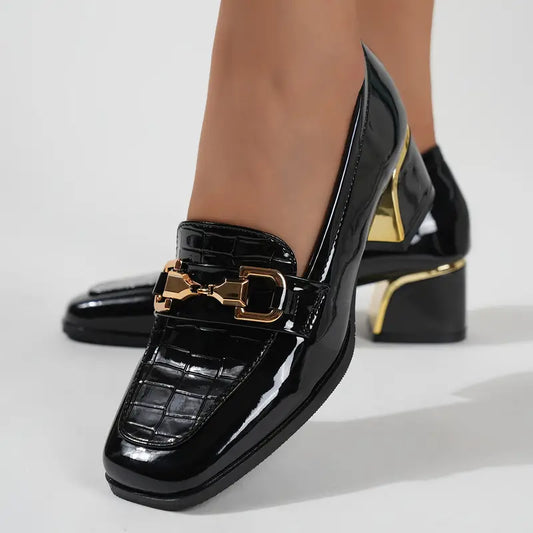 Senaya – Shiny Leather Block Heel Shoes