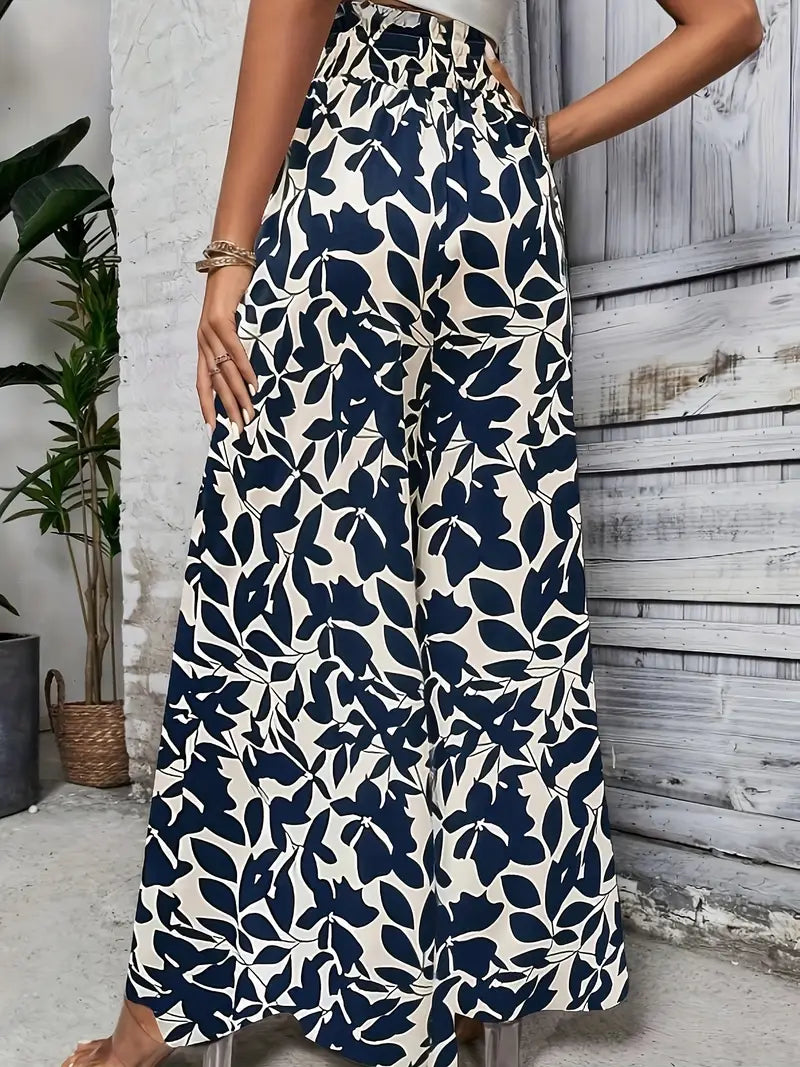 Sunniva – Wide-leg Leaf Print Palazzo Pants