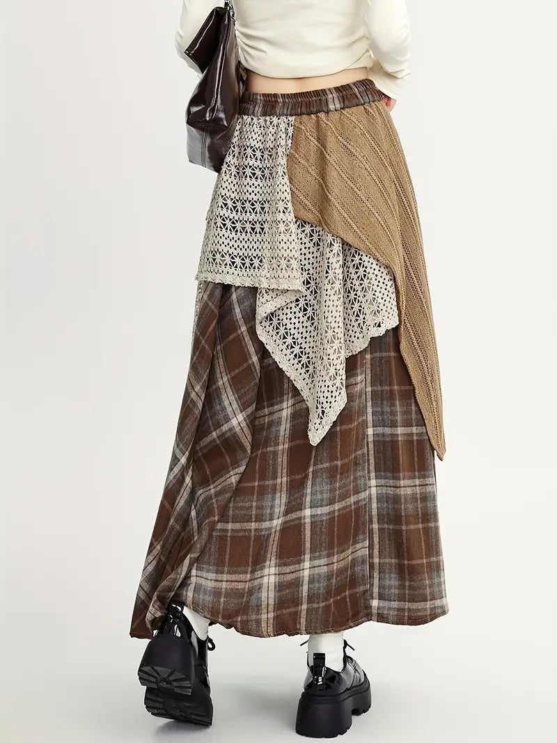 Alva – Checkered Boho Maxi Skirt