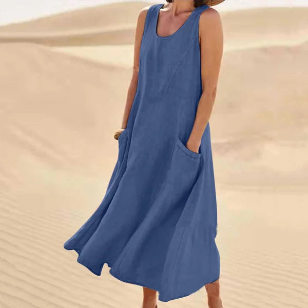 Altishia – Casual Sleeveless Linen Dress with Pockets