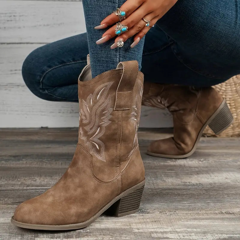 Jona - Retro leather ankle boots with thick heel