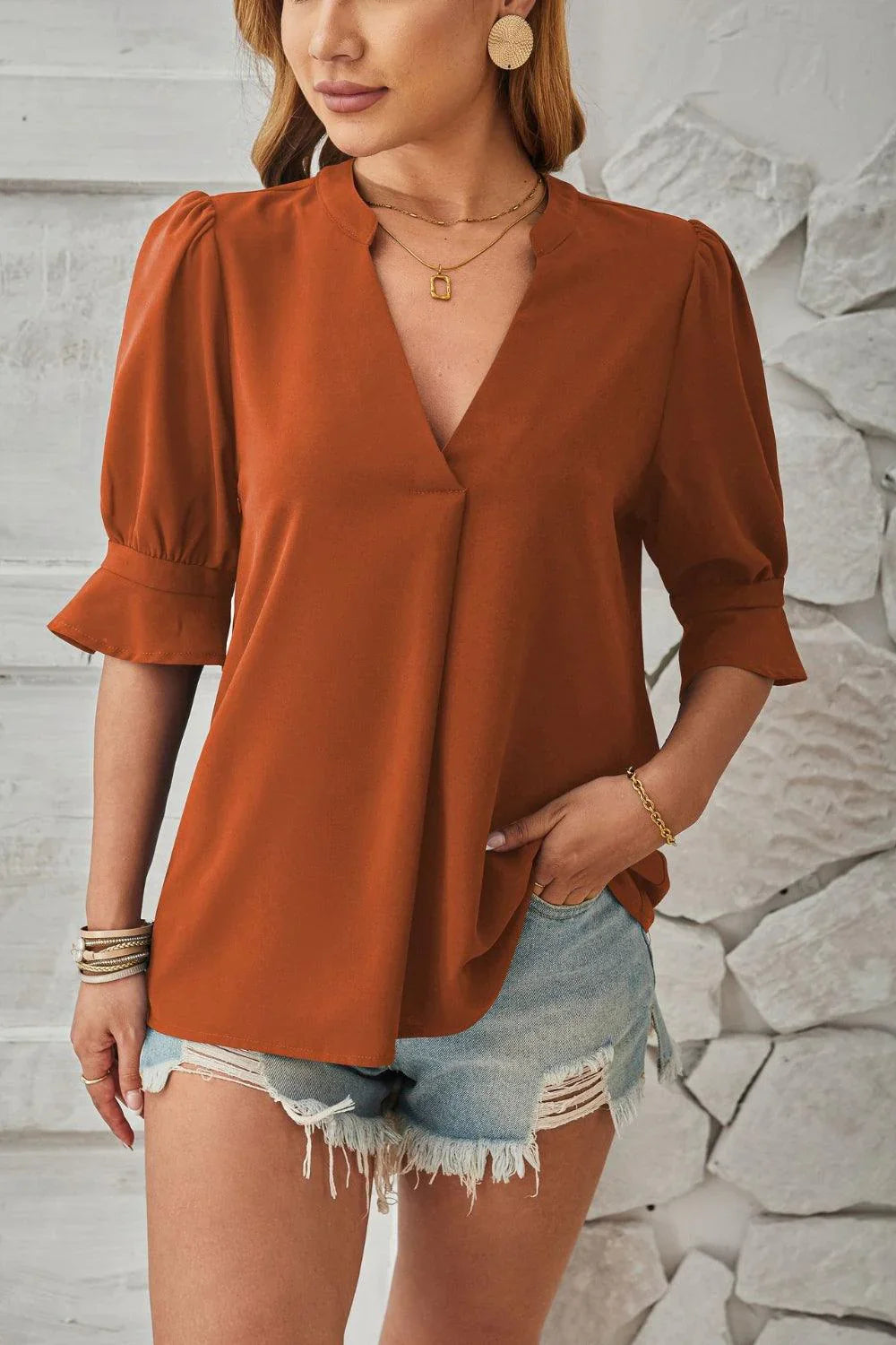 Zeline – Charming Puff Sleeves Blouse