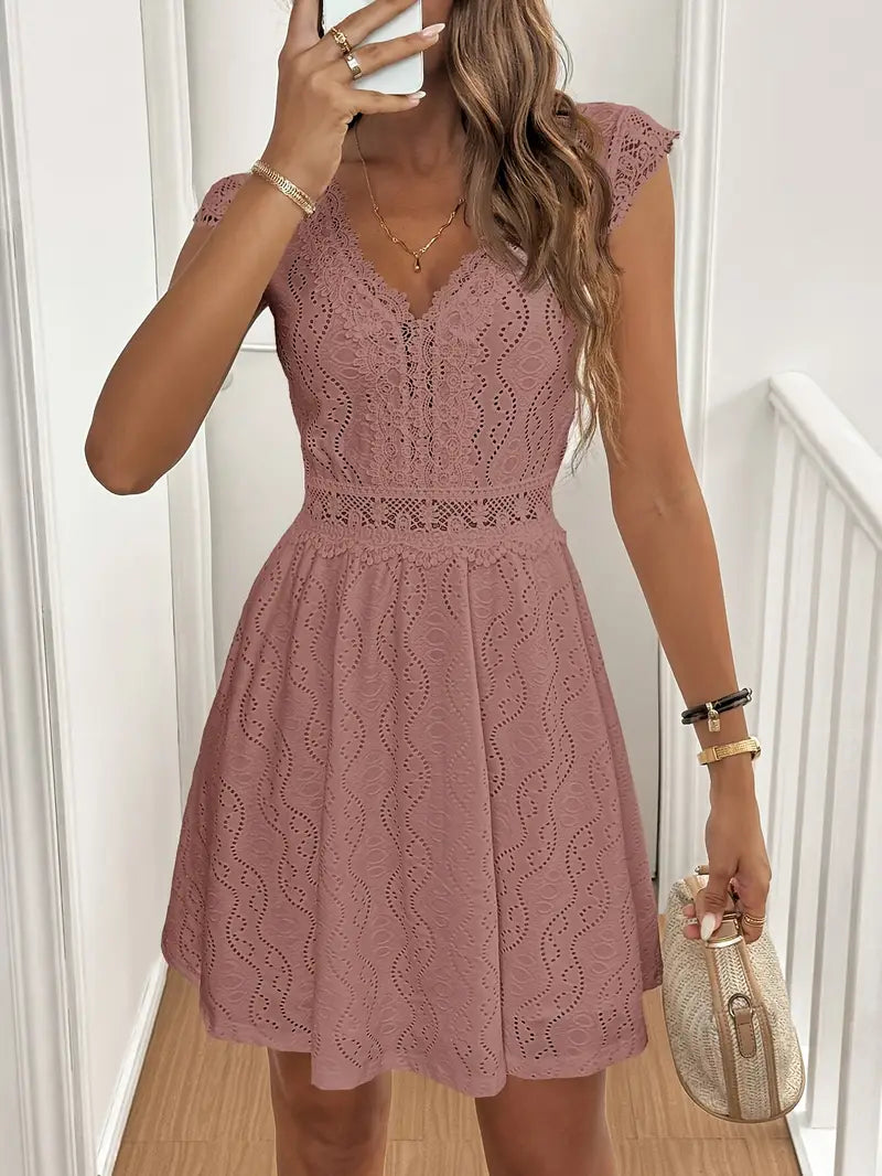 Avenleigh – Women's A-line Dress with Lace Sleeves
