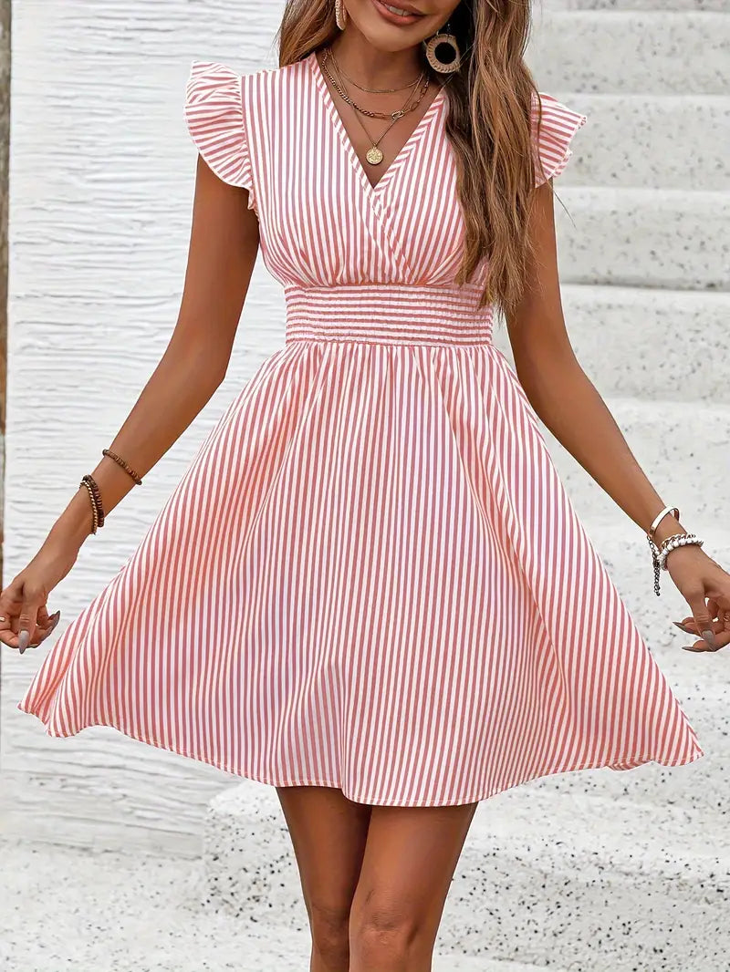 Elunica – Mini Dress with Striped Cap Sleeves