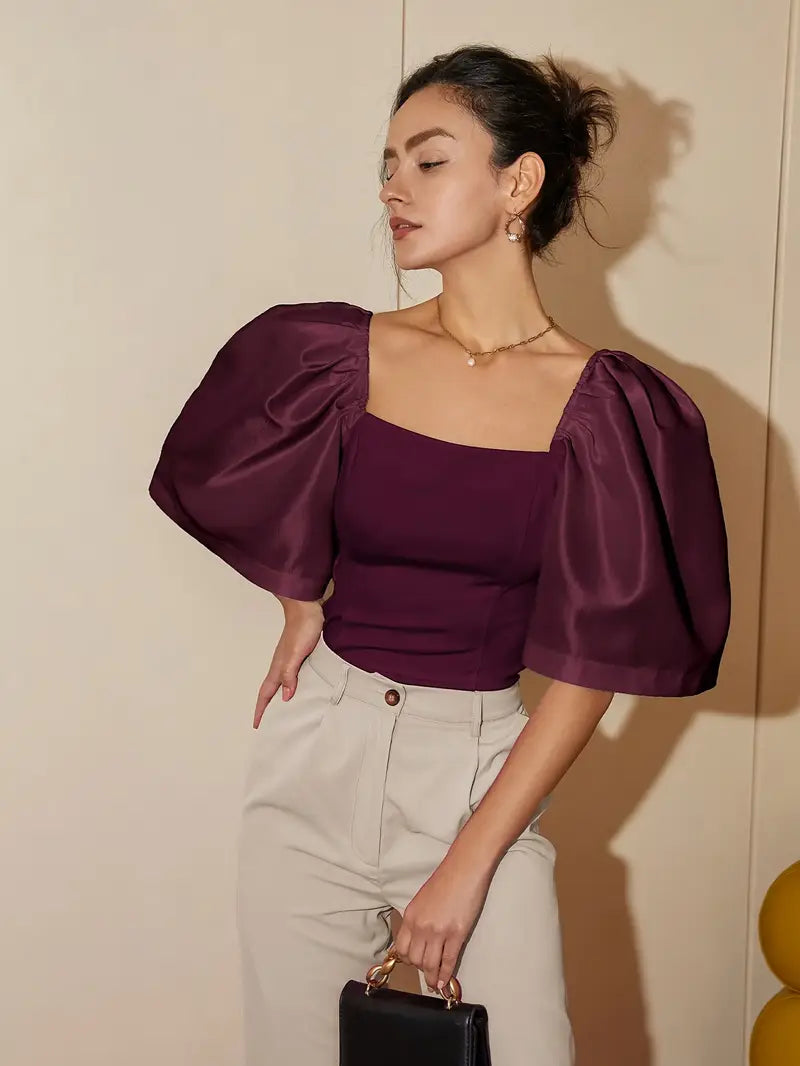 Clara – Stylish Satin Puff Sleeves Blouse