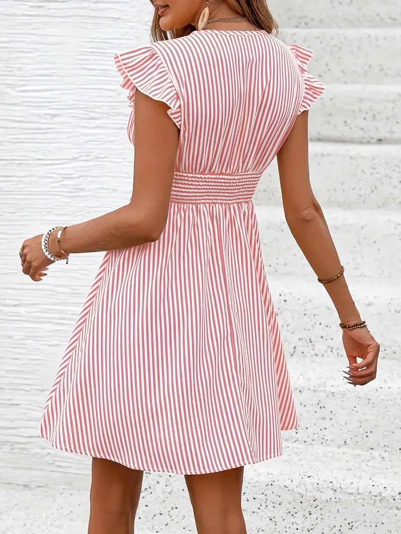 Elunica – Mini Dress with Striped Cap Sleeves