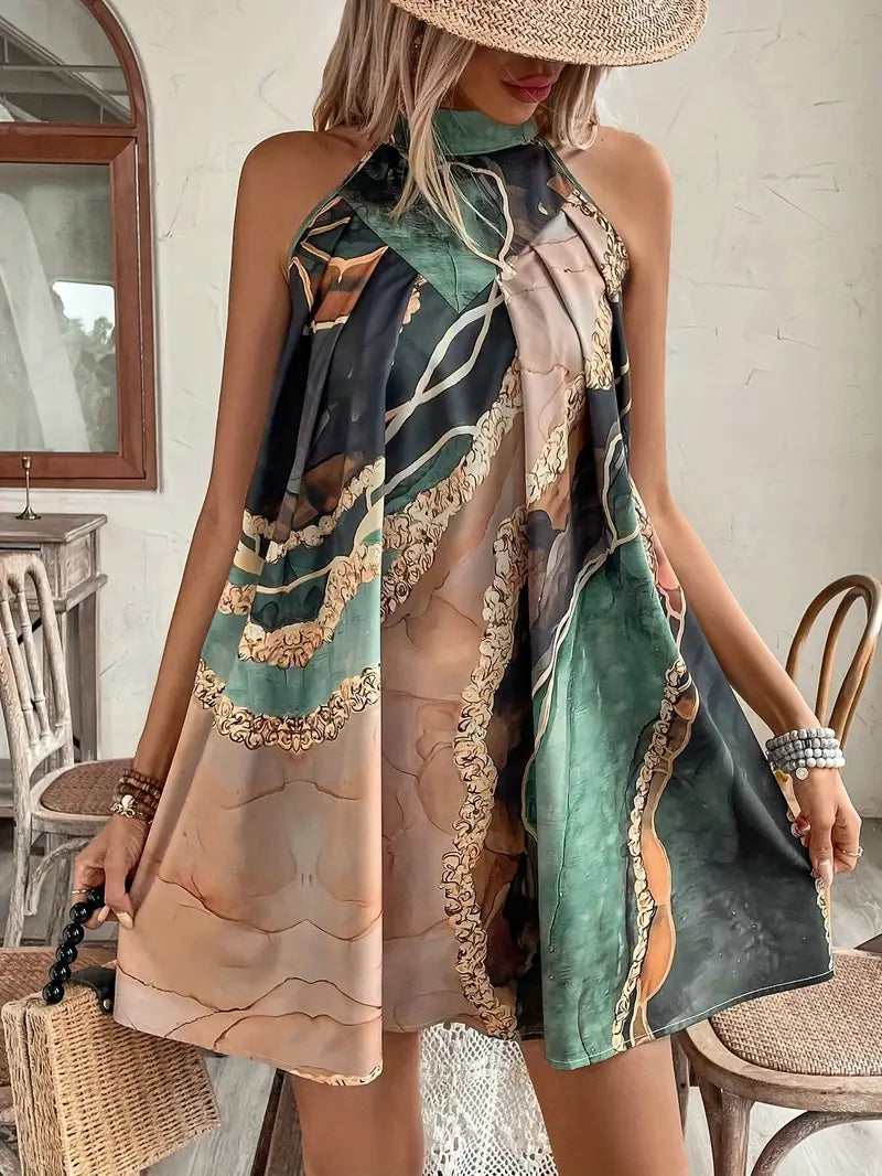 Dorhea – Artistic Halterneck Mini Dress