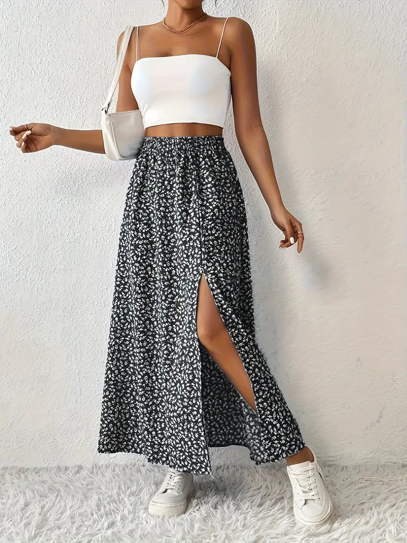 Aori – Elegant High-waisted Maxi Skirts with Floral Print