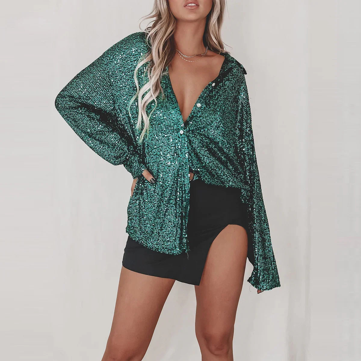 Eiralei – Sequin Long-sleeved Button-down Shirt