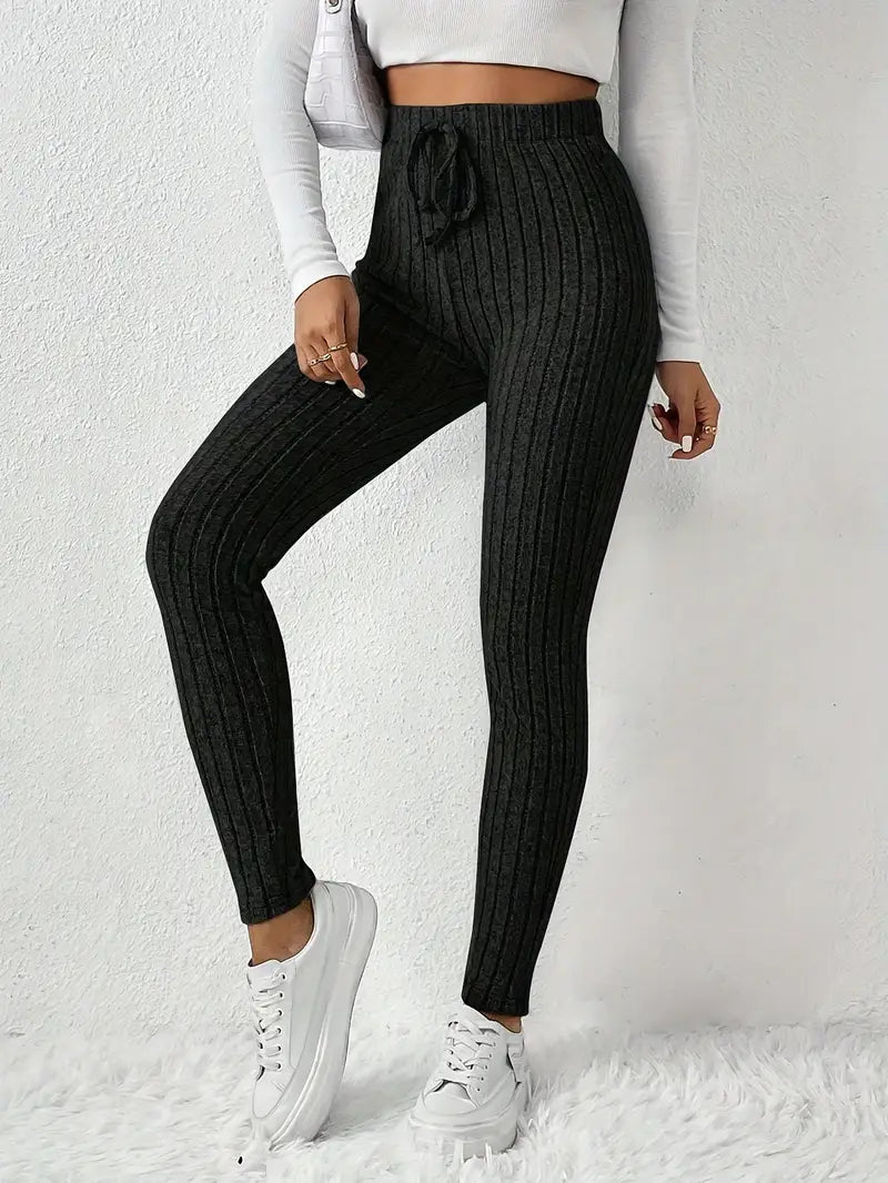 Zhari – High-waisted Ribbed Drawstring Leggings