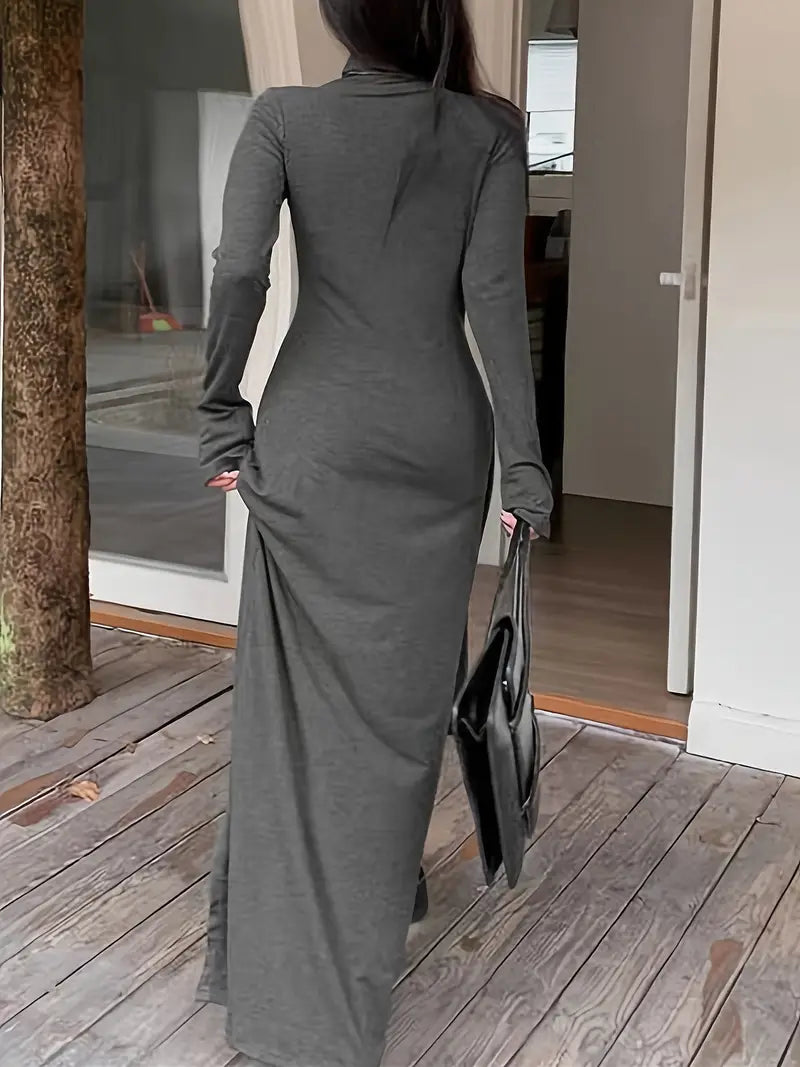 Enrica – Elegant High Slit Long Sleeves Dress