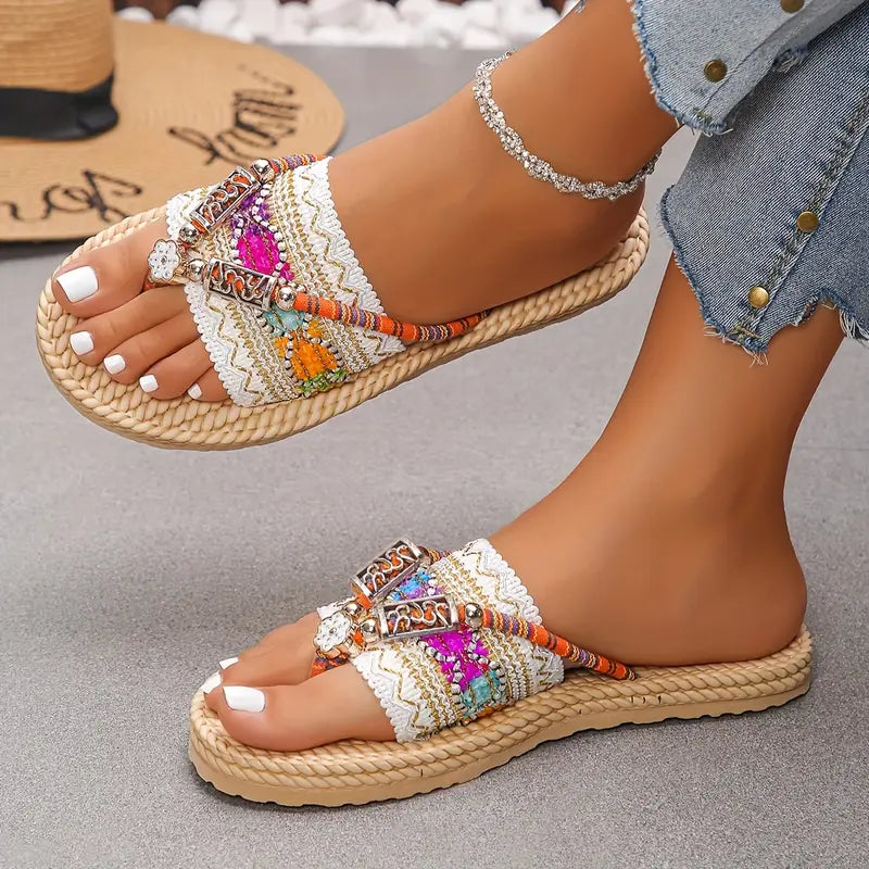 Cedie –  Beaded and Braided Rope Boho Sandals