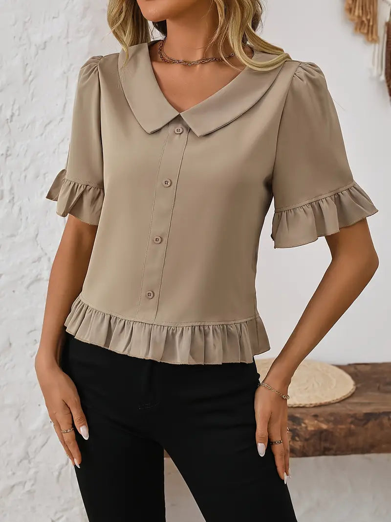 Saphira – Elegant Blouse with Ruffle Trim