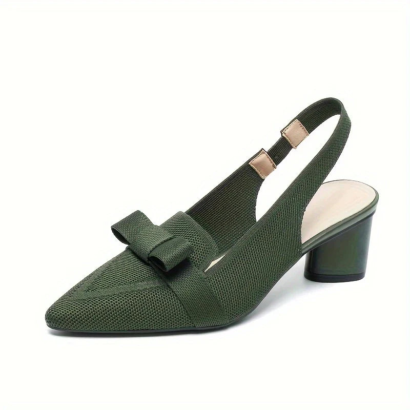 Caelina – Pointed Toe and Bow Slingback Block Heels
