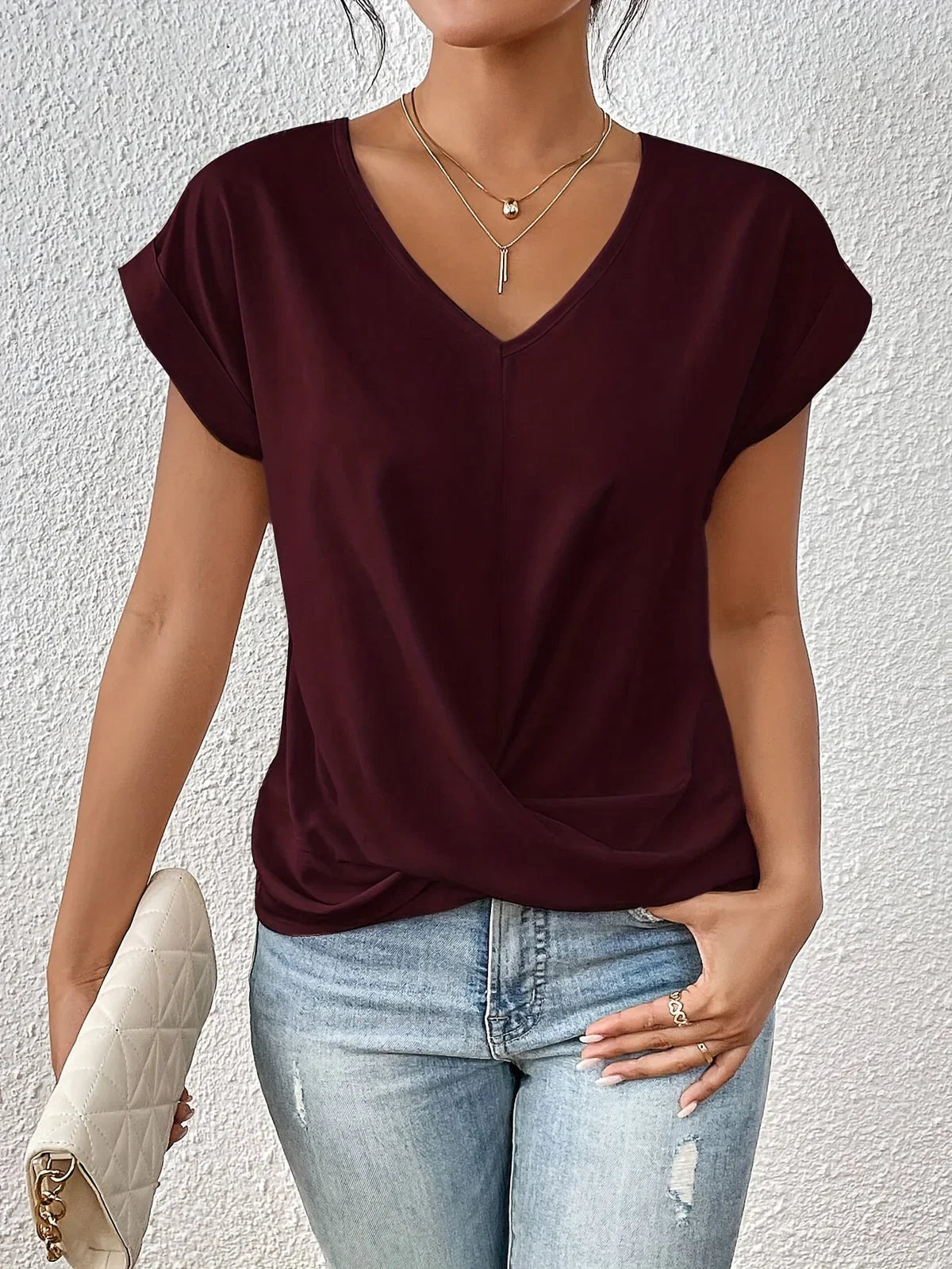 Junalei – Stylish Casual V-neck Twist Front Blouse