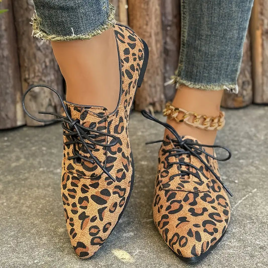 Melithra – Elegant Suede Lace-up Shoes with Leopard Print
