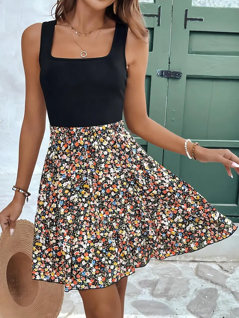 Romilda – Stylish Floral Square Neck Dress