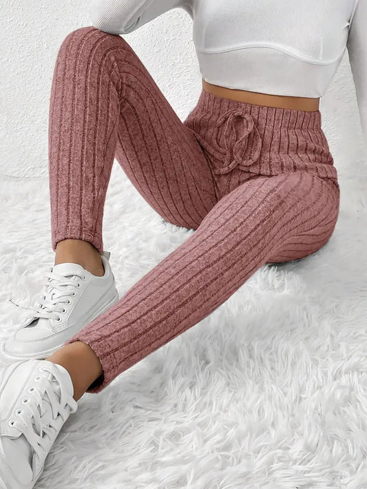 Zhari – High-waisted Ribbed Drawstring Leggings