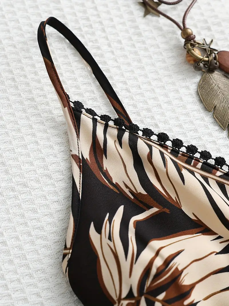 Kamala – Tropical Print A-line Spaghetti Strap Dress