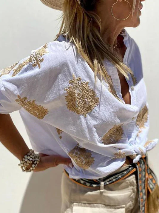 Lumirae – Classic Boho Embroidered Long-sleeved Shirt