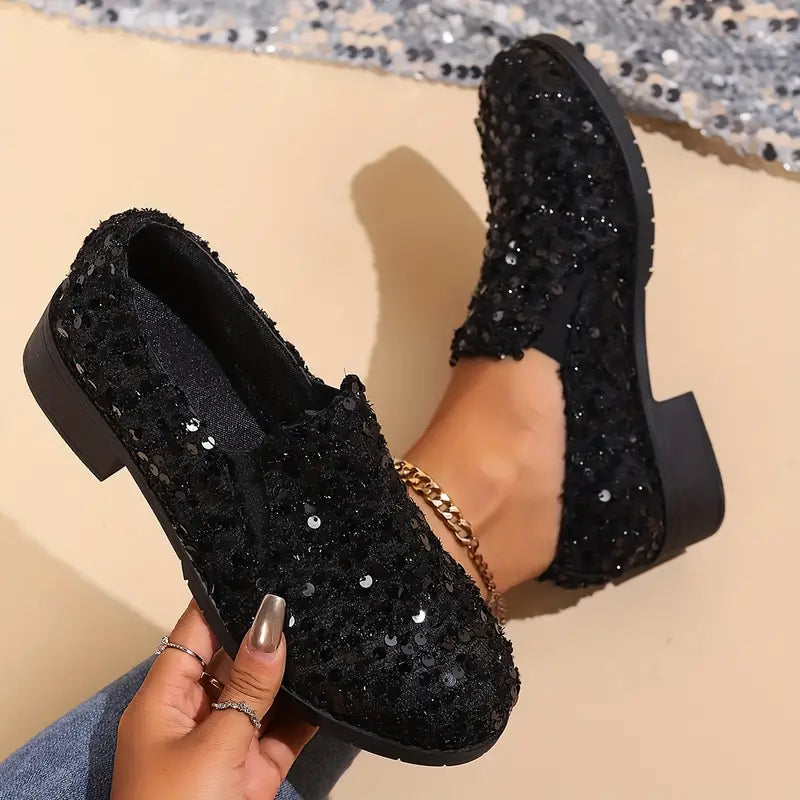 Lindy - Sequined Chunky Heel Loafer