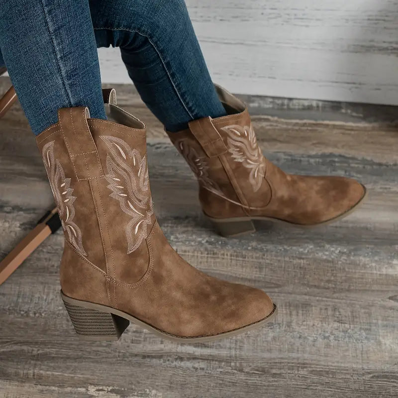 Jona - Retro leather ankle boots with thick heel