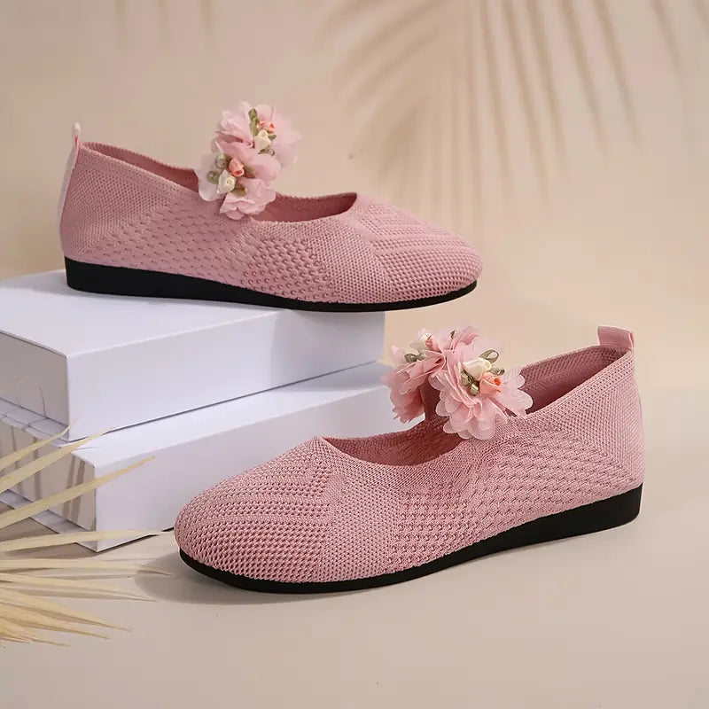 Sylverna - Charming Floral-embellished Knit Flats