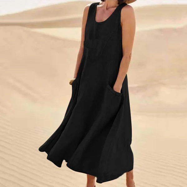 Altishia – Casual Sleeveless Linen Dress with Pockets