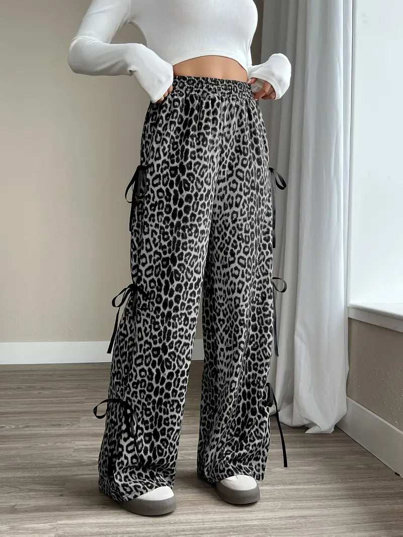 Sorenna - Stylish Leopard Print Wide Leg Trousers