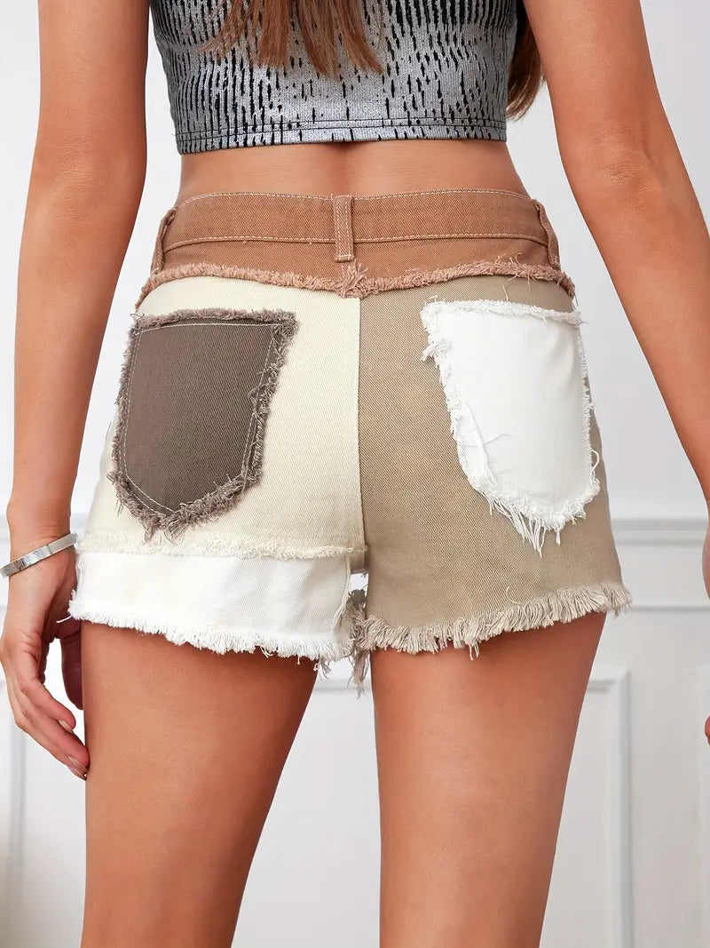 Maica – Vibrant Patchwork Denim Shorts