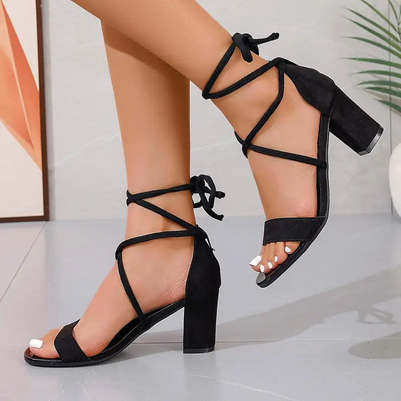 Veyani – Suede Block Heel Ankle Strap Sandals