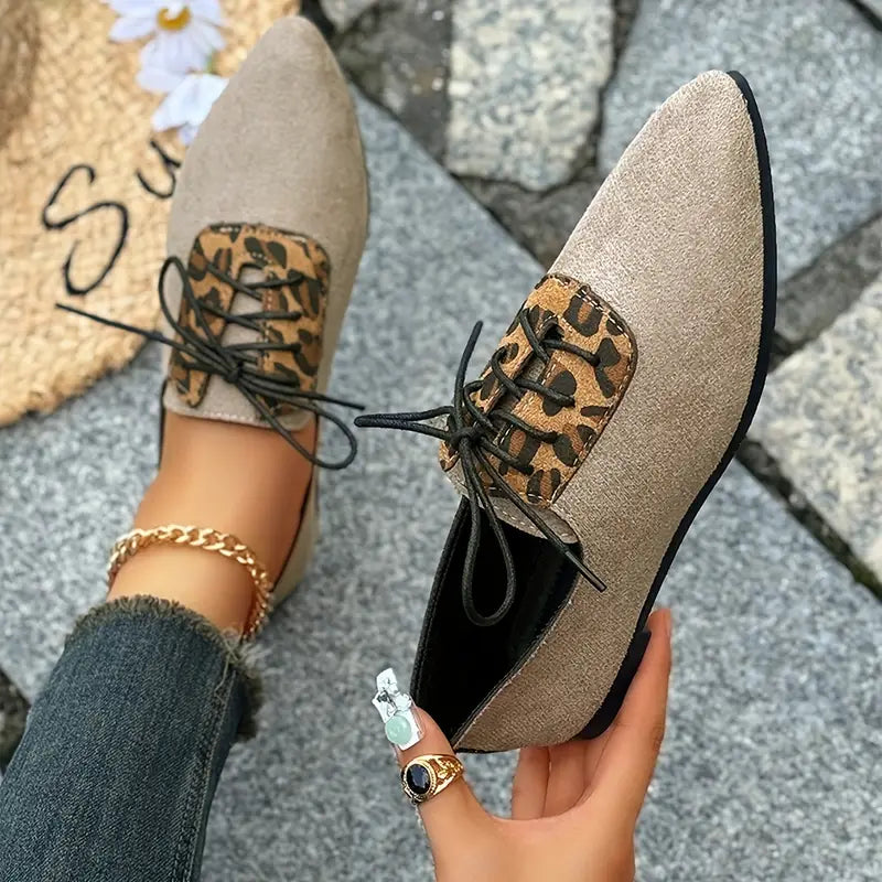 Melithra – Elegant Suede Lace-up Shoes with Leopard Print