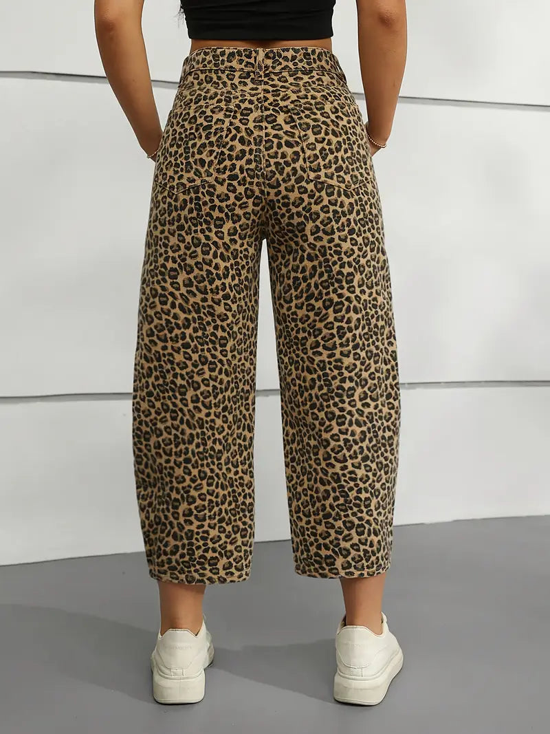 Vexalyn - Leopard Print Cotton Denim Pants