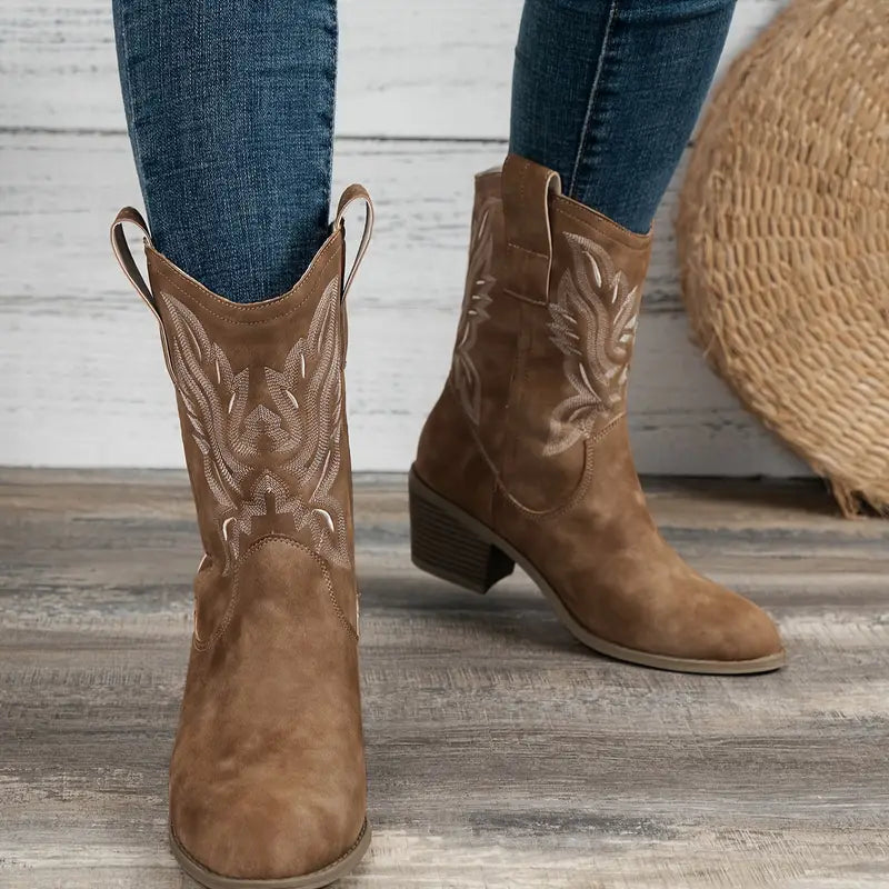 Jona - Retro leather ankle boots with thick heel