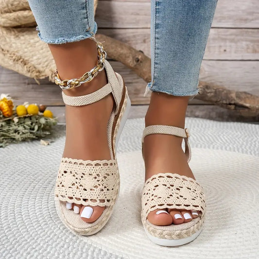 Veniza - Boho Crochet Espadrilles Wedge Heel
