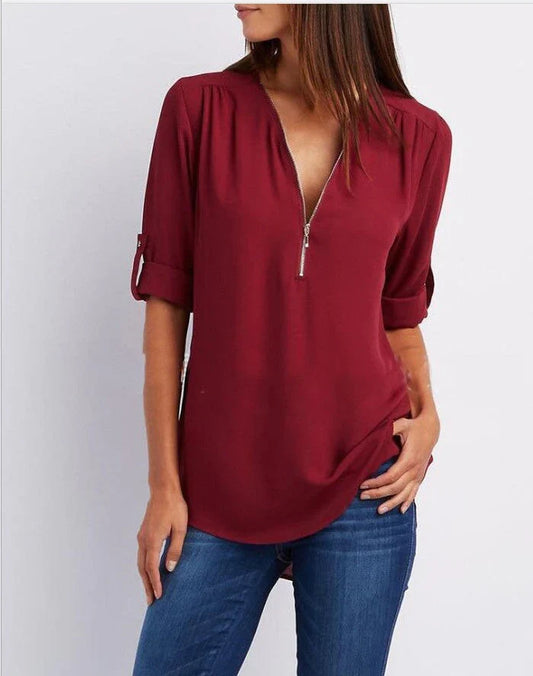 Peony – Stylish Half-zip Blouse